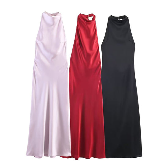 Damen Maxikleid mit hochgeschnittenem Kragen und eleganter Silhouette EB