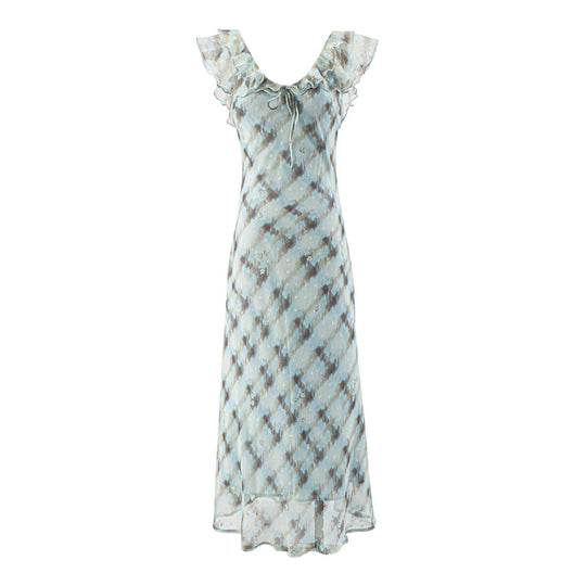 Damen Maxikleid mit feinen Rüschendetails und eleganten Bindebändern EB
