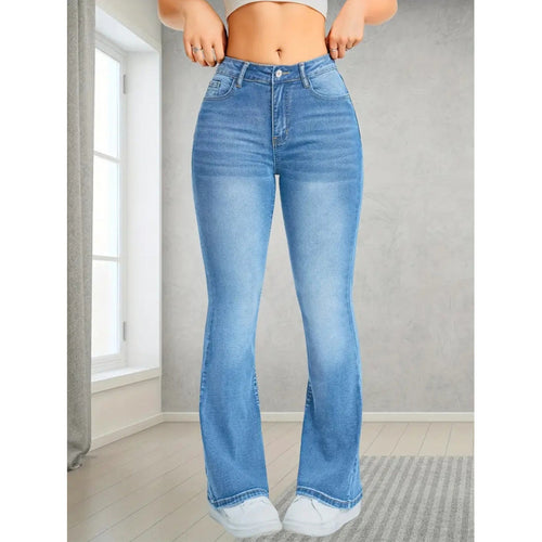 Damen Bootcut Jeans mit hohem Bund und moderner Waschung EB