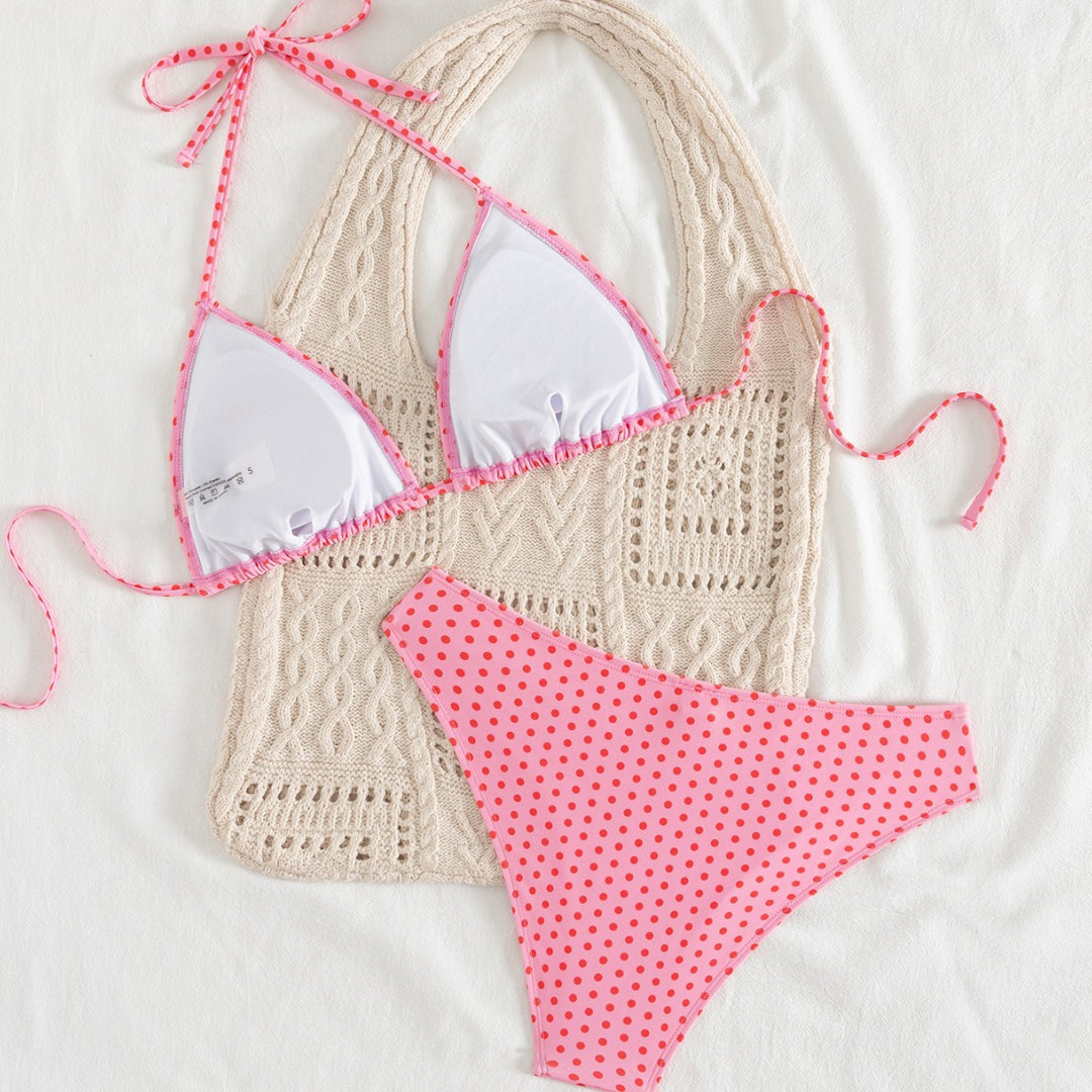 Damen Triangel-Bikini mit verspieltem Pünktchenmuster und verstellbaren Trägern EB