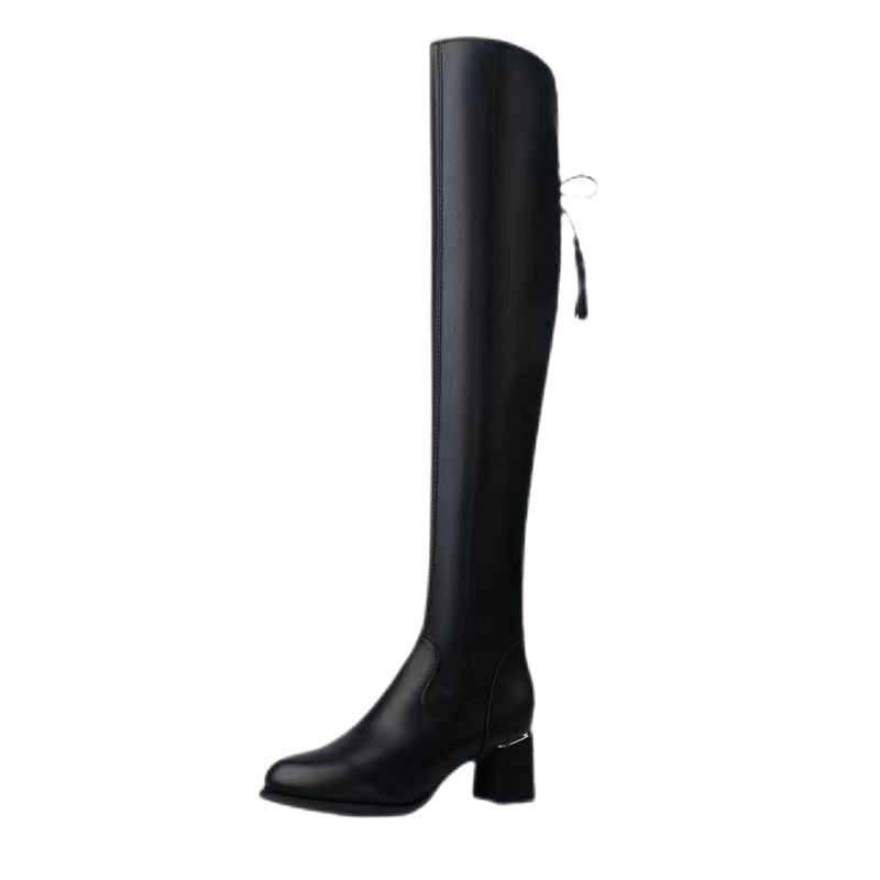 Damen Hochwertige Overknee-Stiefel mit elegantem Blockabsatz und modischem Detail EB