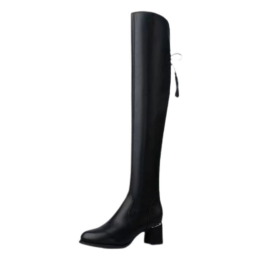 Damen Hochwertige Overknee-Stiefel mit elegantem Blockabsatz und modischem Detail EB