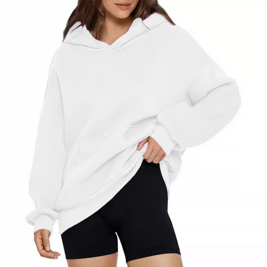Damen nan weicher Oversize-Kapuzenpullover mit asymmetrischem Saum Kängurutasche und überschnittener Schulter EB