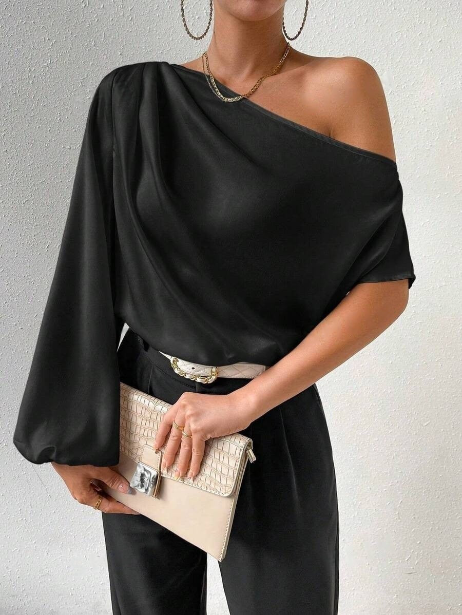 Damen elegante asymmetrische Bluse mit weiten Ärmel EB