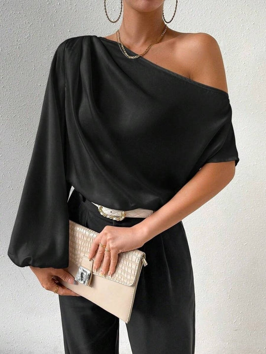 Damen elegante asymmetrische Bluse mit weiten Ärmel EB