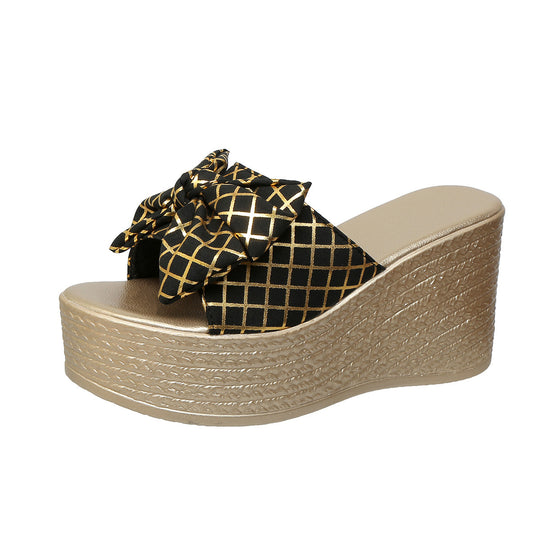 Damen Plateau-Sandalen mit dekorativem Schleifen-Design EB