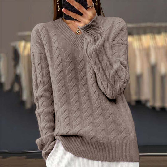 EB | Strickpullover mit Flechtmuster und V-ausschnitt Acryl Weich und Warm