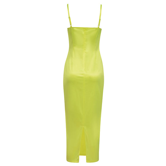 Damen Maxikleid mit verführerischem Bustier und schimmerndem Satin EB