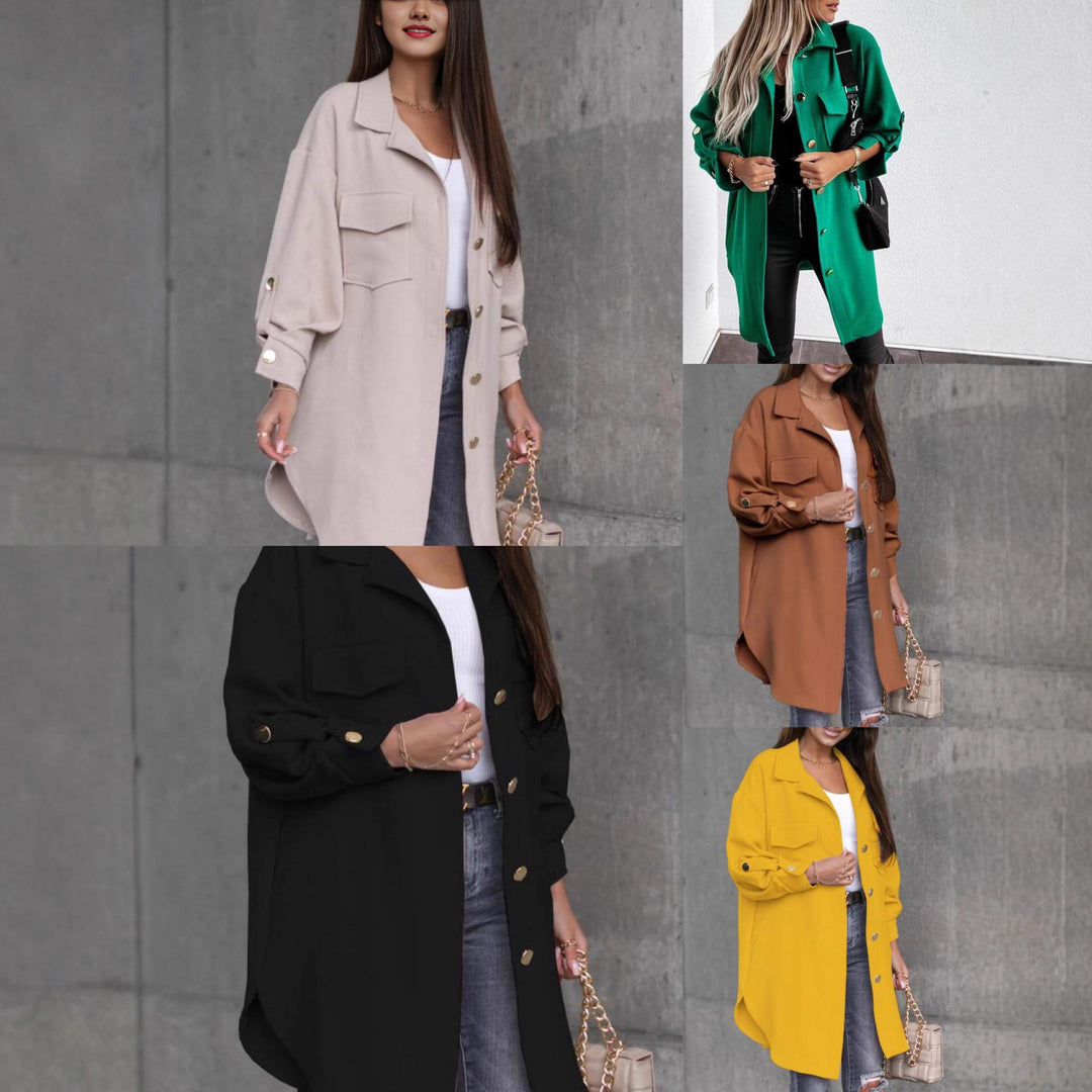 Damen Oversize-Chic Hemdenjacke mit Taschen und Knopfdetails EB