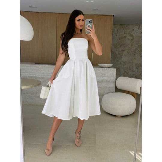 Damen elegantes Cocktailkleid mit trägerlosem Design EB