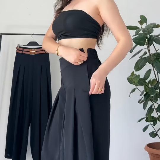 Damen Weite Plissee-Hose mit modernem Gürtel EB