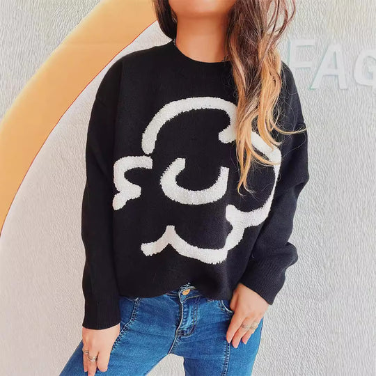 Damen gemütlicher Pullover mit verspieltem Motiv EB