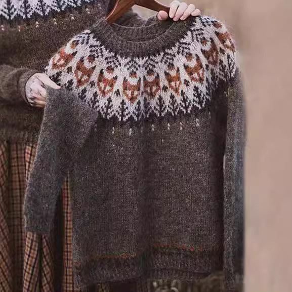 Damen nan Norwegerpullover aus Wollmix mit Rundhalsausschnitt und traditionellem Fair-Isle-Yoke EB