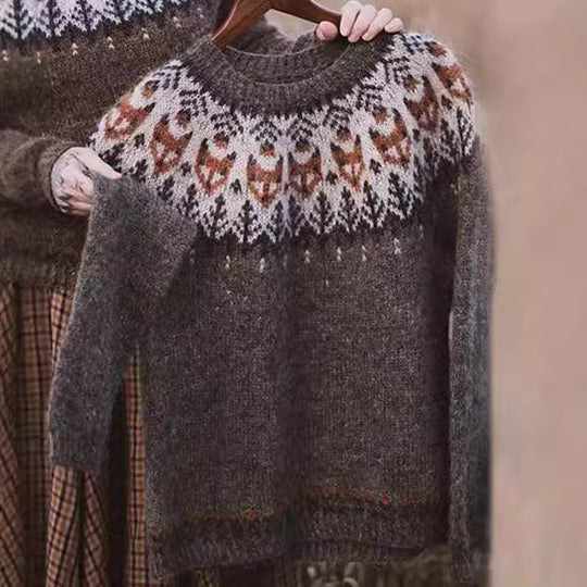 Damen nan Norwegerpullover aus Wollmix mit Rundhalsausschnitt und traditionellem Fair-Isle-Yoke EB