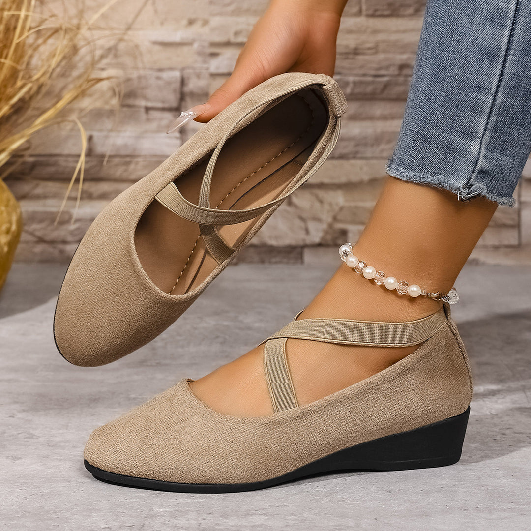 Damen Wedge-Ballerinas mit elastischem Kreuzband-Design und rutschfester Sohle EB