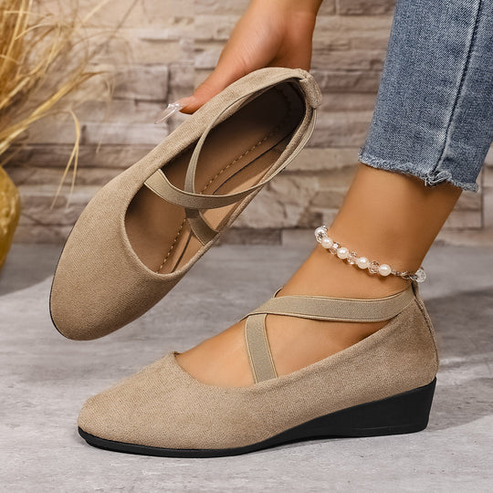 Damen Wedge-Ballerinas mit elastischem Kreuzband-Design und rutschfester Sohle EB