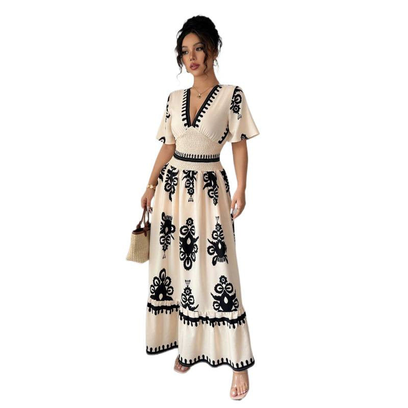 Damen Maxikleid mit einzigartiger Stickerei und Rüschen EB
