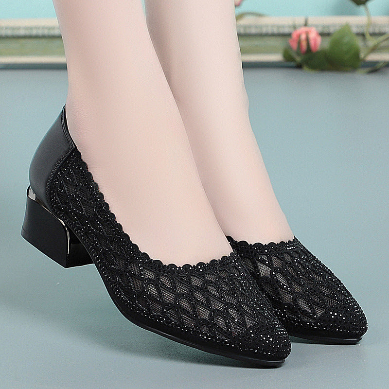 Damen Ballerinas mit funkelndem Strass und elegantem Lochmuster EB