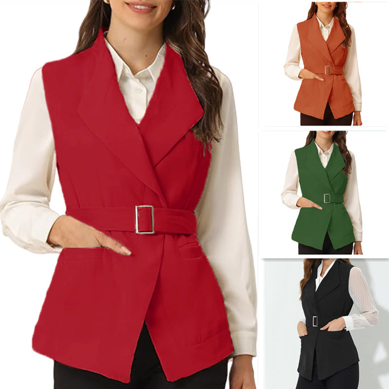 Damen modischer taillierter Blazer mit großen Taschen und Gürtel EB