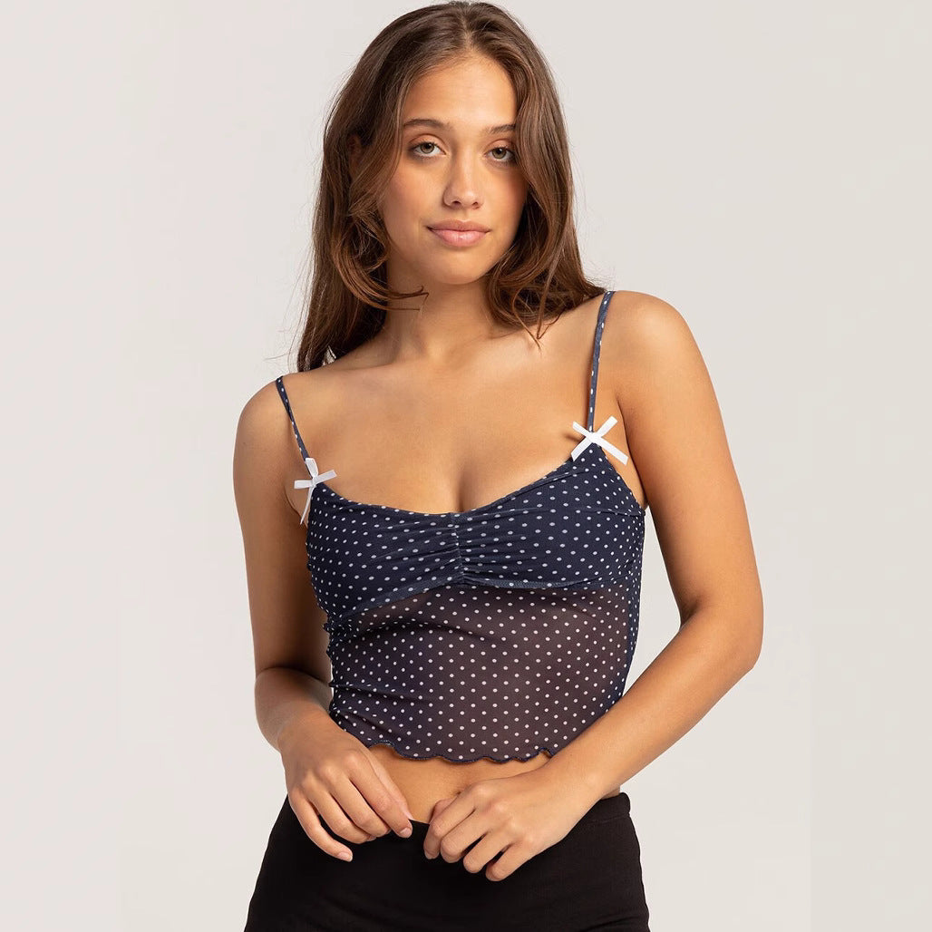 Damen gepunktetes Crop-Top mit verstellbaren Trägern EB