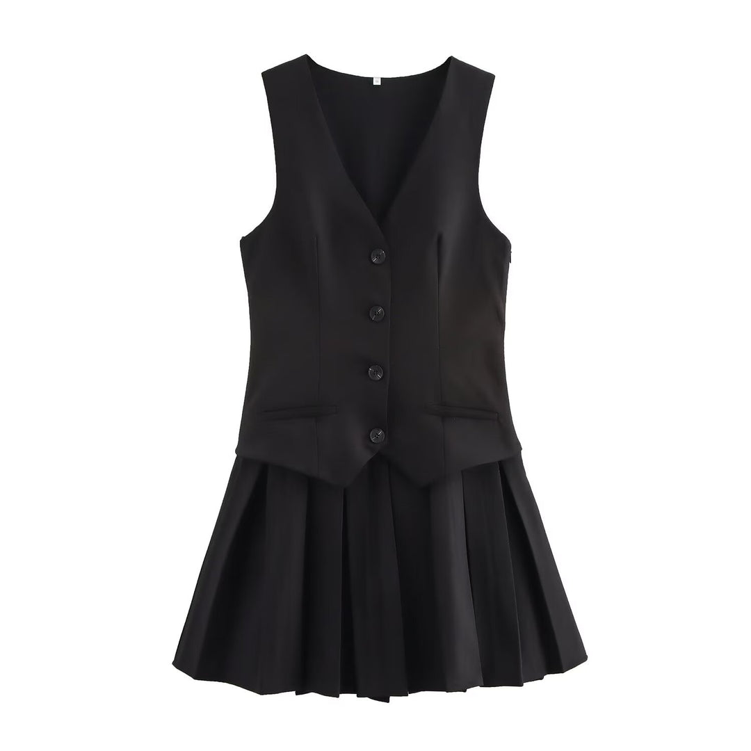 Damen Plissee-Kleid mit tailliertem Oberteil und Knopfleiste EB