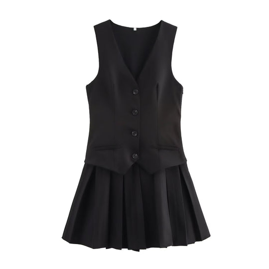 Damen Plissee-Kleid mit tailliertem Oberteil und Knopfleiste EB