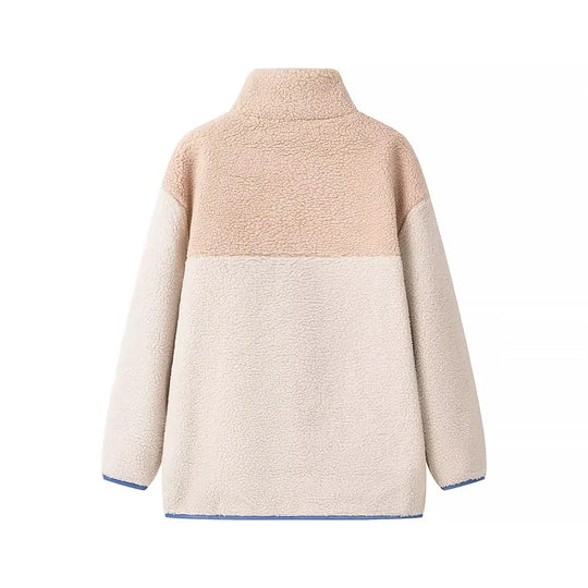 Damen oversize Fleecejacke mit hohem Kragen und praktischen Taschen EB