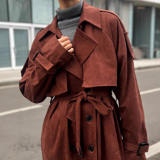 Damen Eleganter Trenchcoat aus Wildleder EB