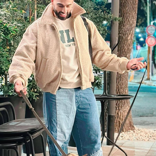 Herren kuschelige Fleecejacke mit hohem Kragen und seitlichen Taschen EB