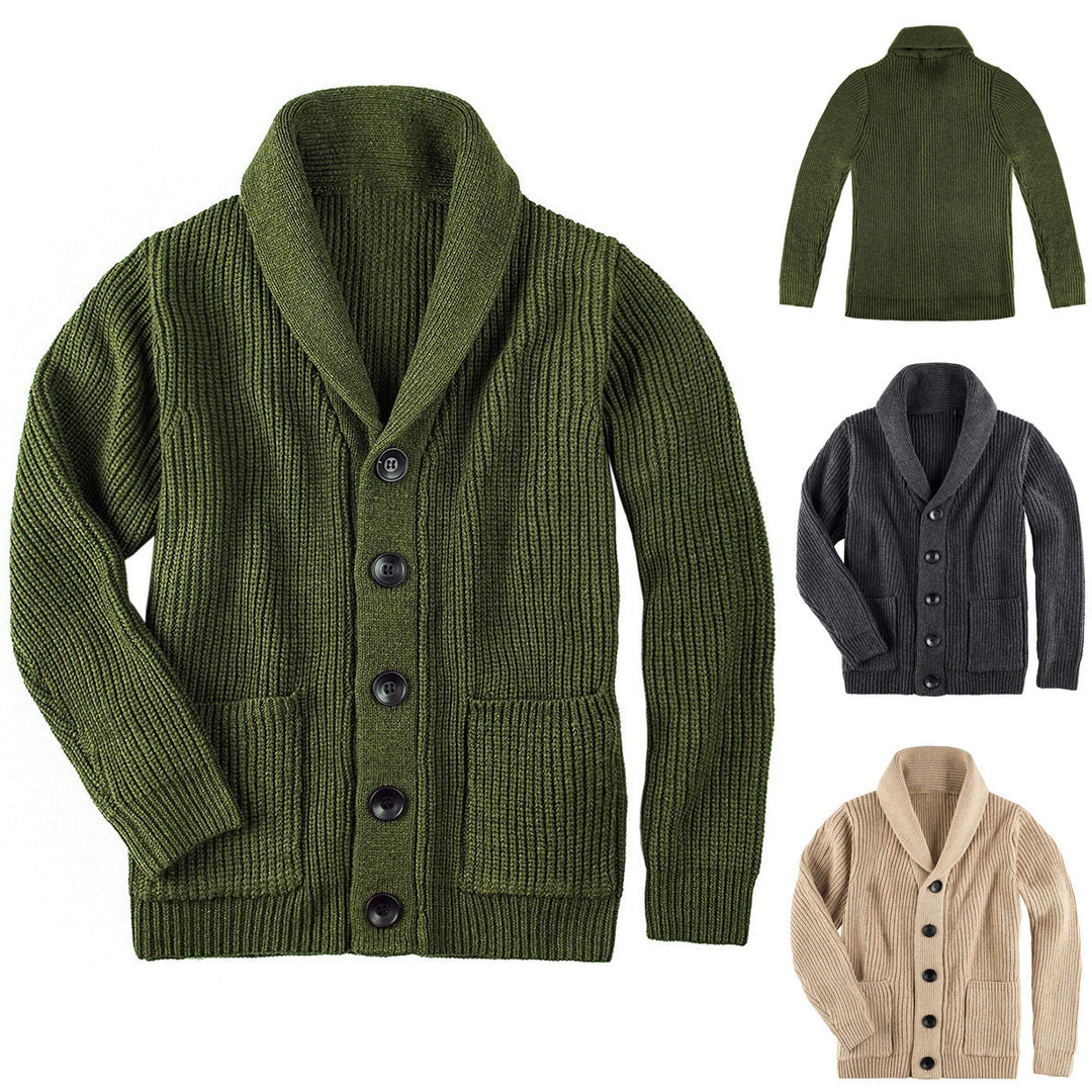 Damen Grobstrick Pulloverjacke mit elegantem Schalkragen und knöpfen EB