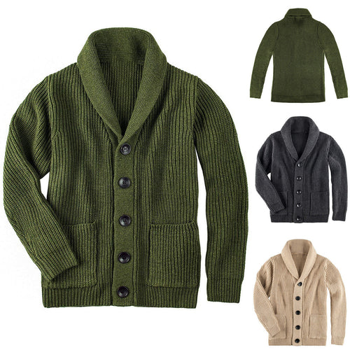 Damen Grobstrick Pulloverjacke mit elegantem Schalkragen und knöpfen EB