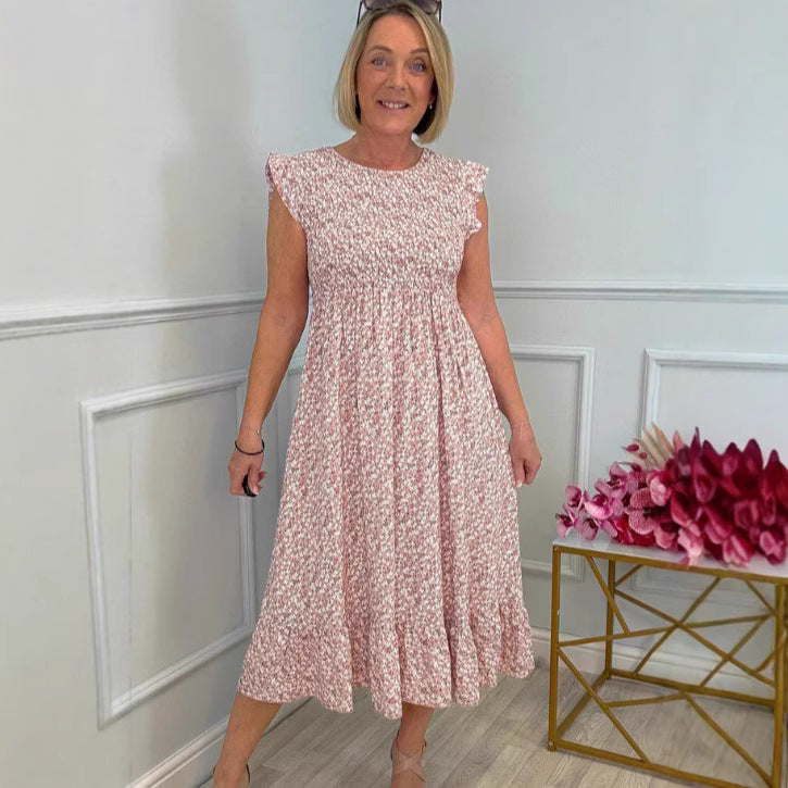 Damen luftiges Maxikleid mit Rüschen und floralem Design EB