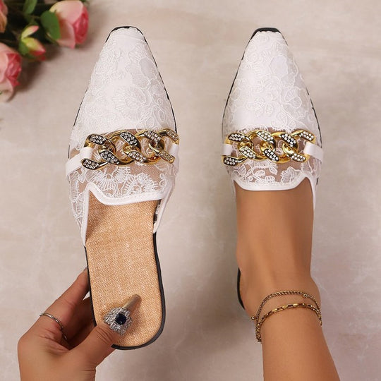 Damen elegante Pantoletten mit glamourösem Ketten-Detail EB