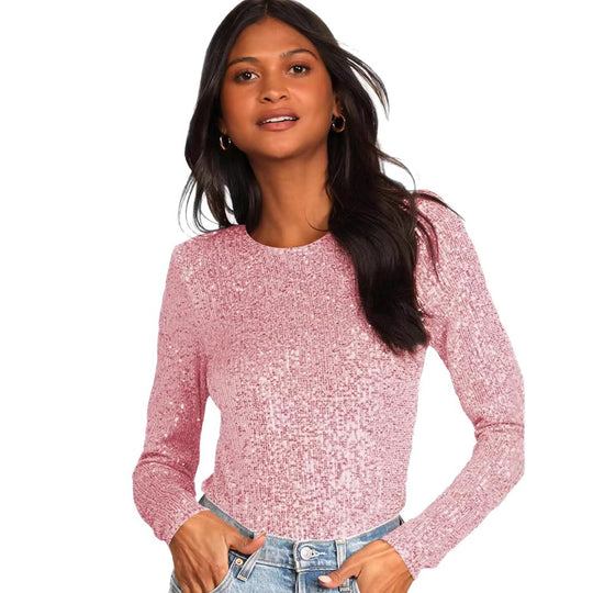 Damen Glitzerndes Bodysuit mit langen Ärmeln und schimmerndem Obermaterial EB