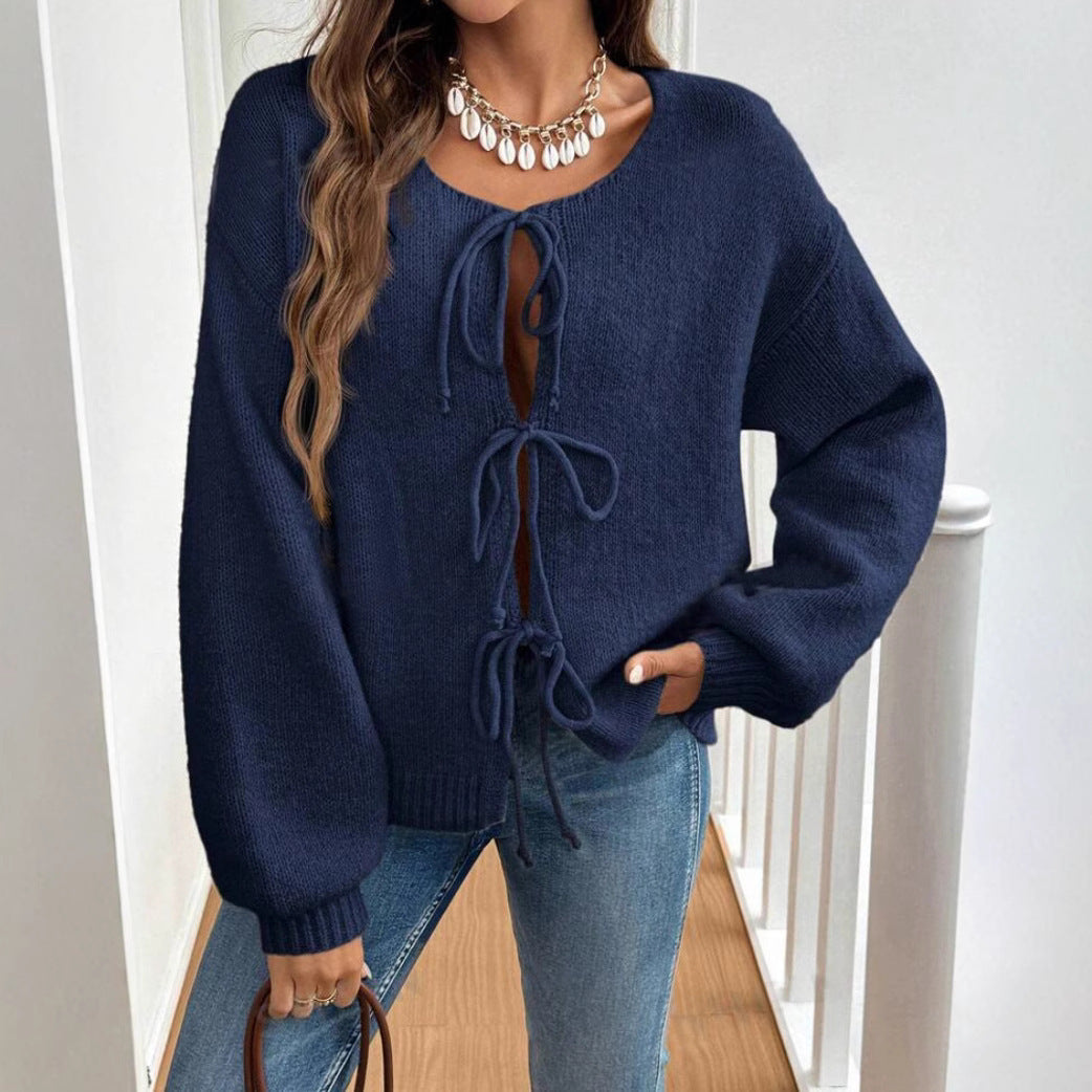 Damen Pullover mit Kordelzug und überschnittenen Ärmeln EB