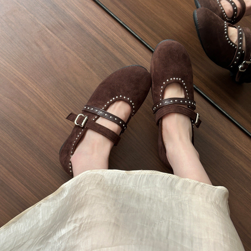 Damen Elegante Ballerinas mit dekorativen Schnallen und weichem Wildleder EB