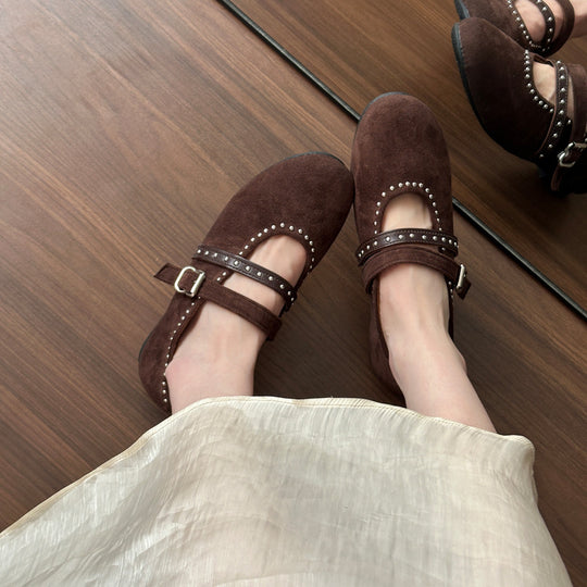 Damen Elegante Ballerinas mit dekorativen Schnallen und weichem Wildleder EB