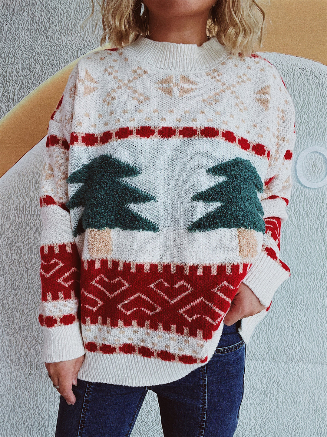 Damen festlicher Strickpullover mit weihnachtlichem Motiv und weichem Material EB
