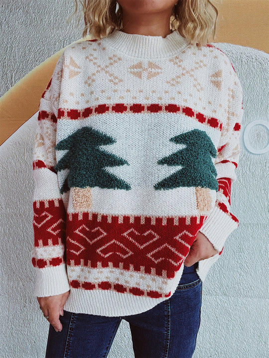 Damen festlicher Strickpullover mit weihnachtlichem Motiv und weichem Material EB
