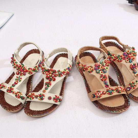 Damen modische Sandalen mit bunten Blumenapplikationen EB