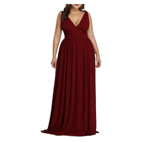 Damen Maxikleid mit eleganter A-Linie und tiefem V-Ausschnitt EB