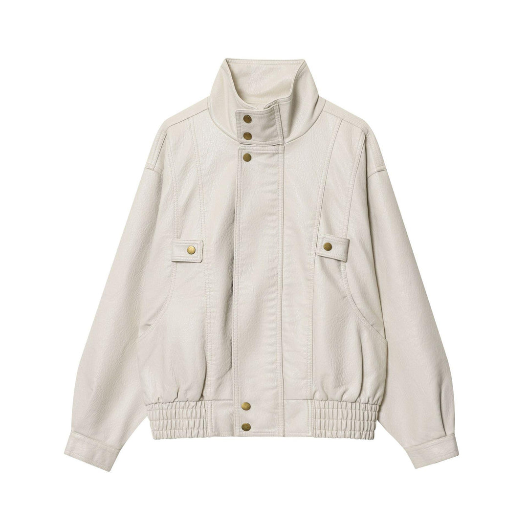 Damen Kunstlederjacke mit hohem Kragen und praktischen Taschen EB