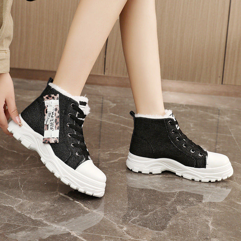 Damen High-Top Sneakers aus robustem Denim mit kuscheligem Fleece-Futter EB