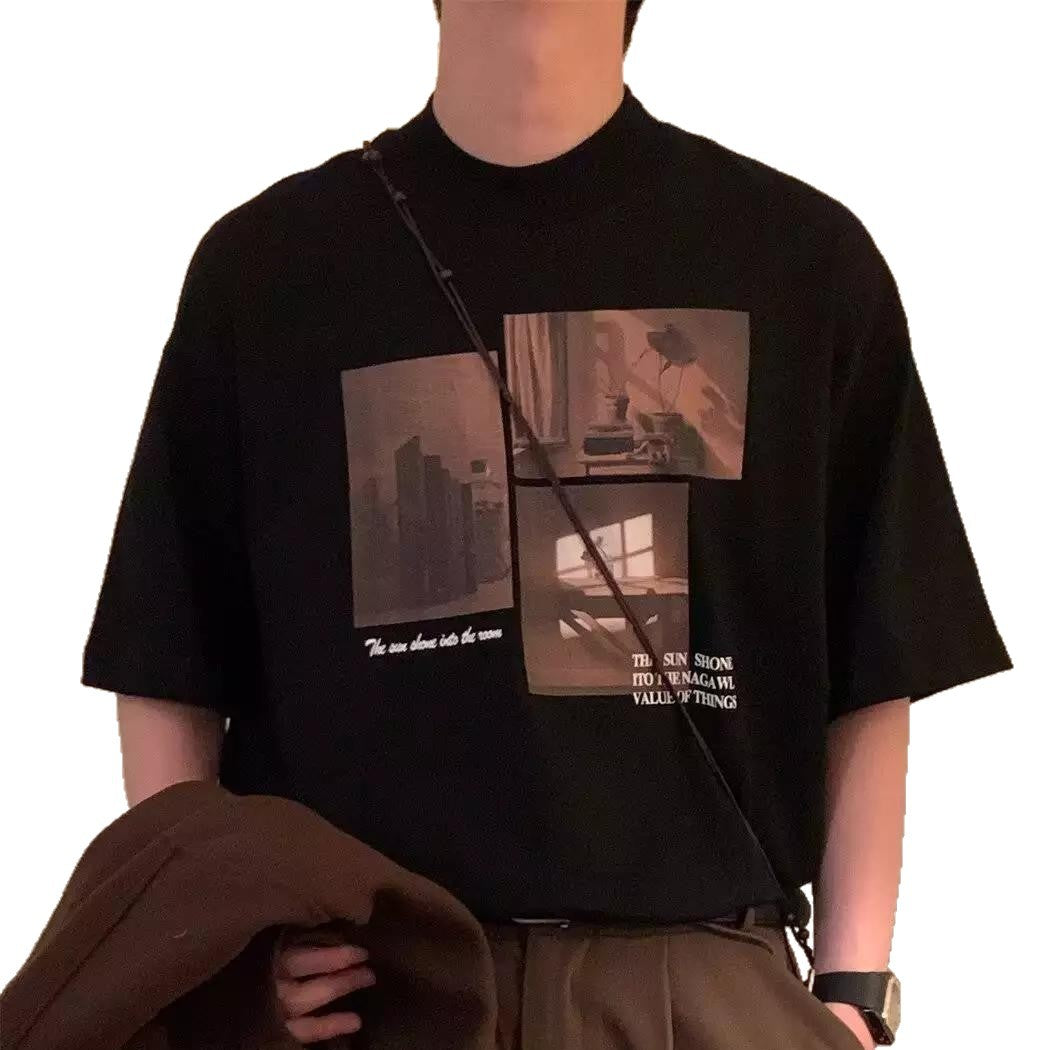 Damen modisches Kurzarm-T-Shirt mit kreativem Fotodruck und lockerer Passform EB