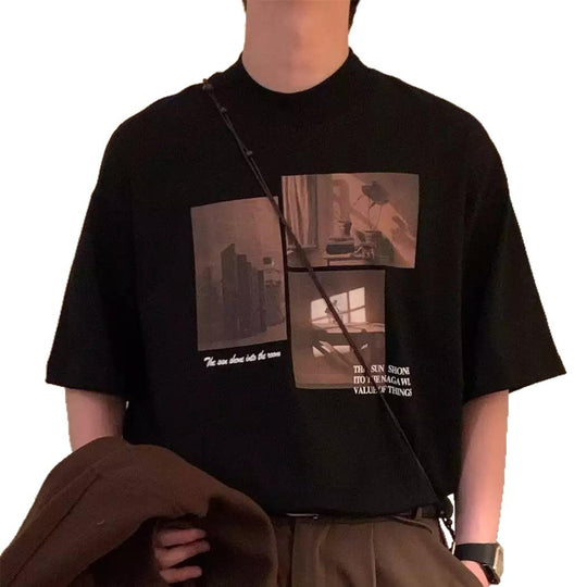Damen modisches Kurzarm-T-Shirt mit kreativem Fotodruck und lockerer Passform EB