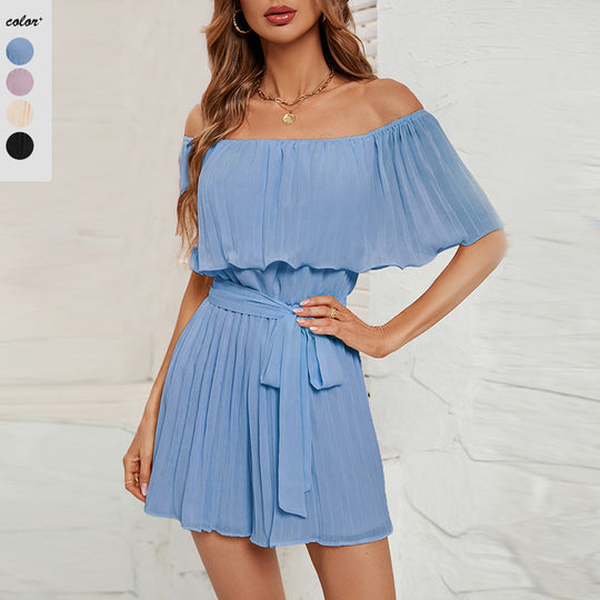 Damen Jumpsuit mit eleganter Rüsche und verstellbarem Taillengürtel EB