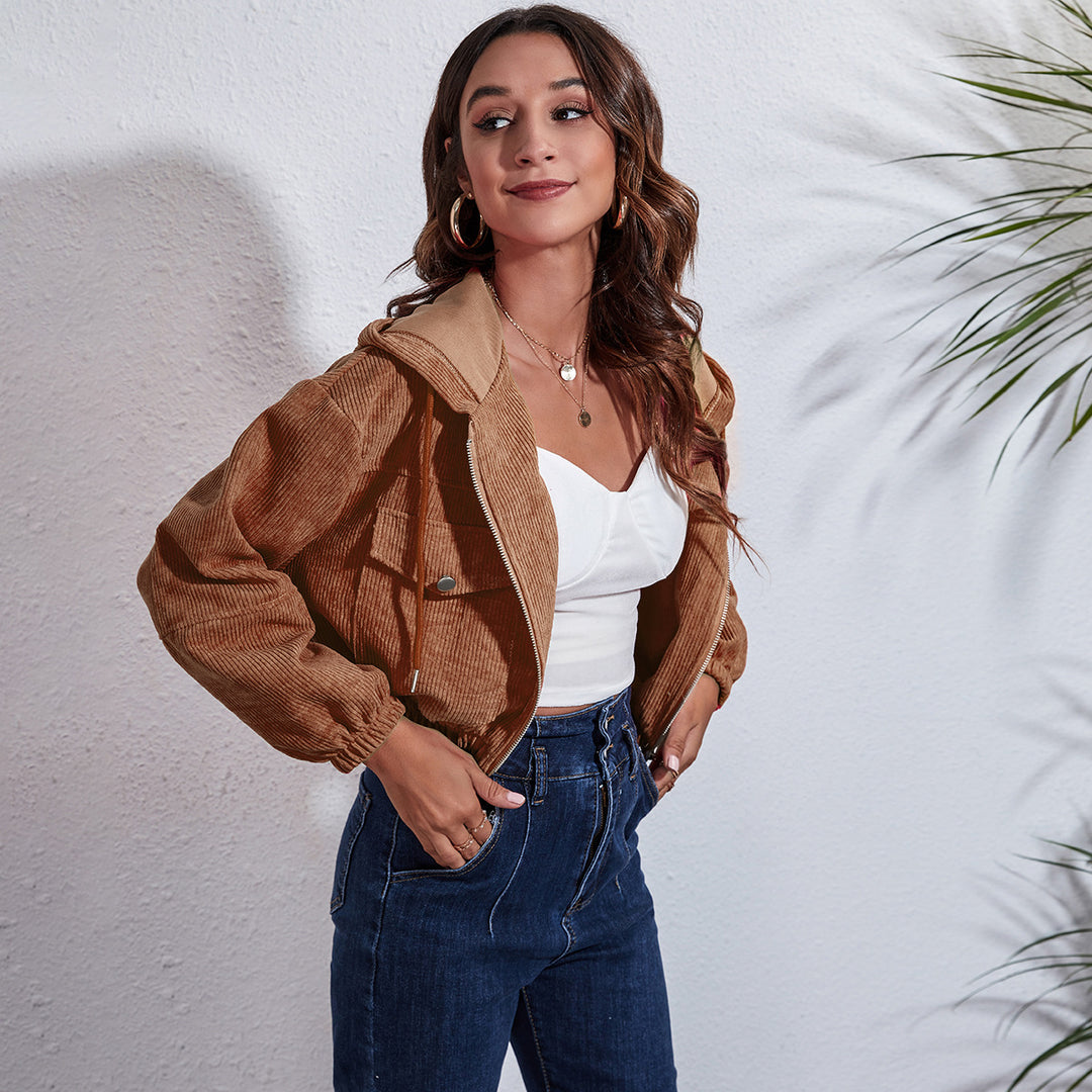 Damen lässige Kapuzenjacke mit großzügigen Taschen und Reißverschluss EB