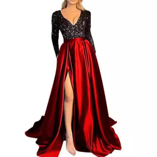Damen Glamouröses Abendkleid mit funkelnden Pailletten und hohem Schlitz EB
