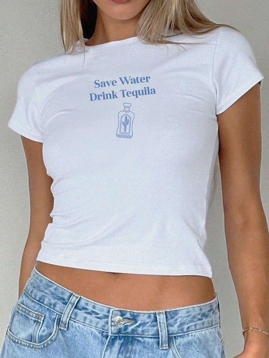 Damen Crop-T-Shirt mit künstlerischem Statementdruck EB