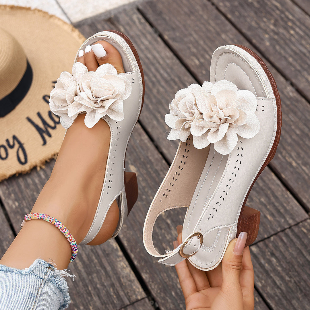 Damen Slingback-Sandalen mit floralem Dekor und komfortablem Absatz EB